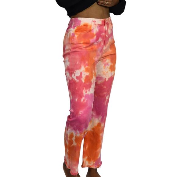 Trina Turk Tour Guide Jeans Pink Orange Tie Dye High Waist Straight Pant Size 2 - Picture 13 of 16